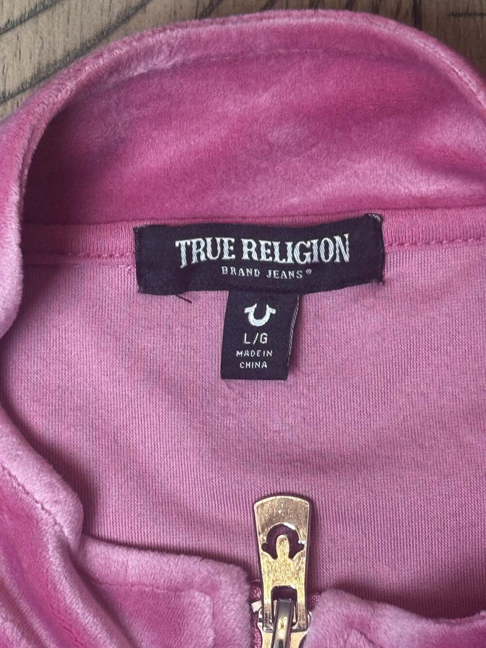 True Religion Women's Crystal Logo Velour Zip-Up Track Jacket in Heather Rose - Picture 3 of 3